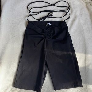Zara Black Ruched Bike Shorts With Front Ties size Small